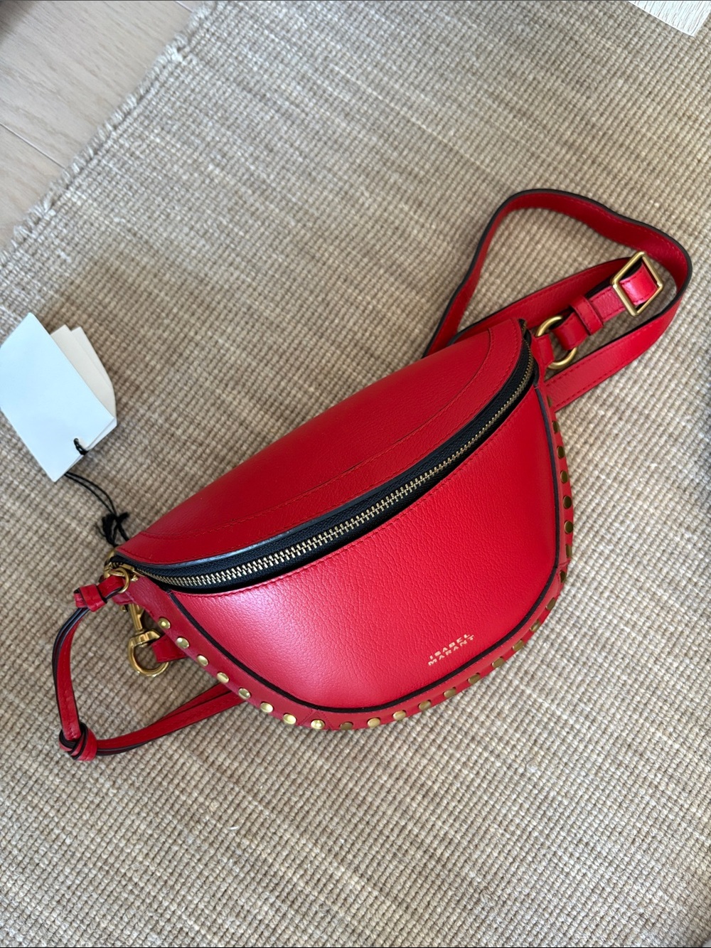 Isabel Marant NWT Red Leather Waist Bag with Stud Trim